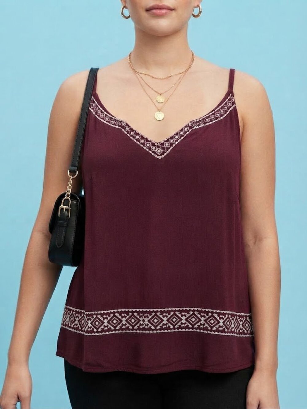 Gap Burgundy Embroidered Trim V-Neck Tank Top